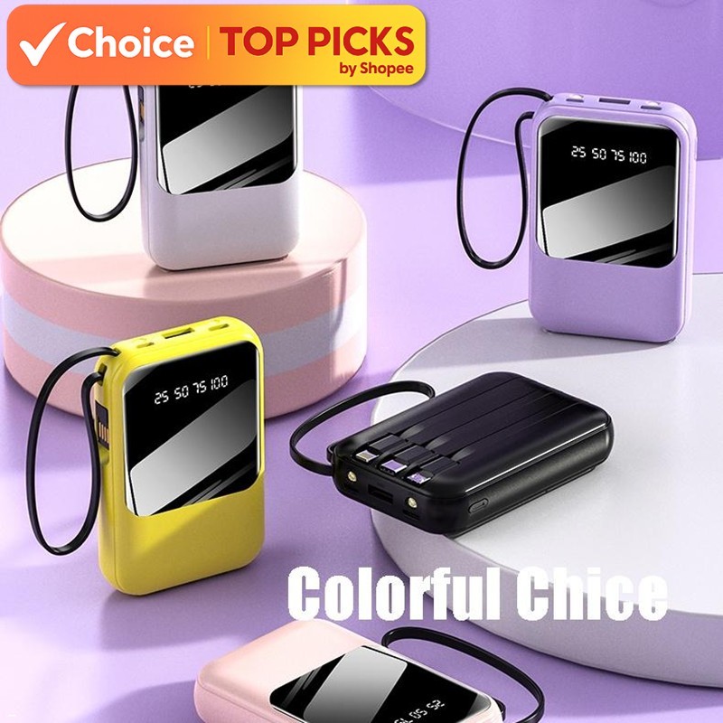 Mini Power Bank Portable Charger | 20,000mAh Capacity, Fast Charging, Built-in 4 Cables, Digital Display