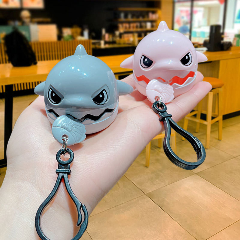 Creative Decompression Cartoon Drawstring Couple Small Shark Keychain Schoolbag Pendant Car Keychain Small Gift