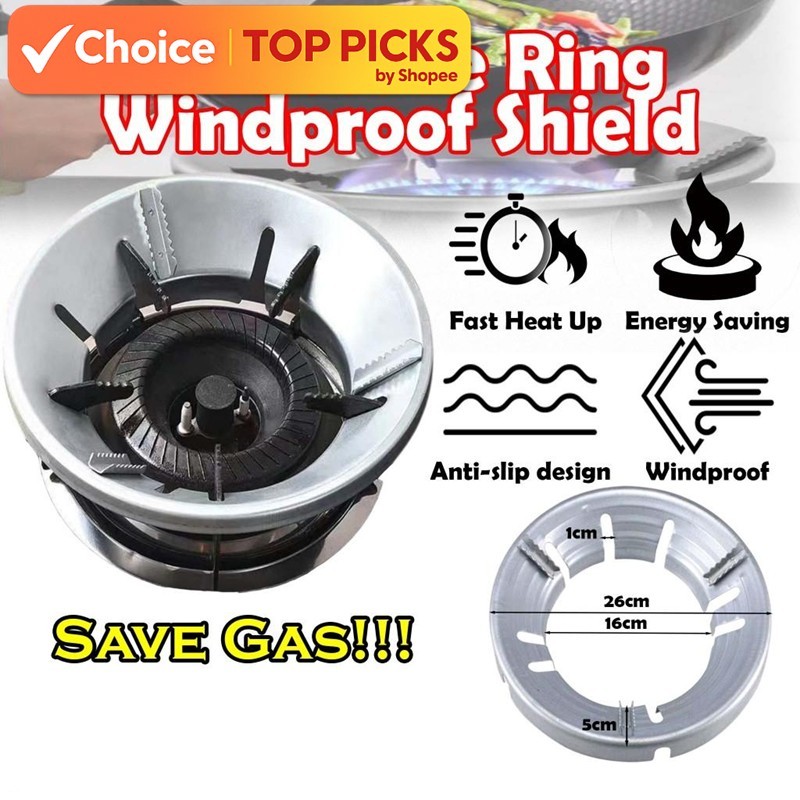 Stainless Gas Stove Ring–Windproof Shield & Energy-Saving Cover (Jimat Gas, Fire Wind Proof), Stainless steel,anti- slip