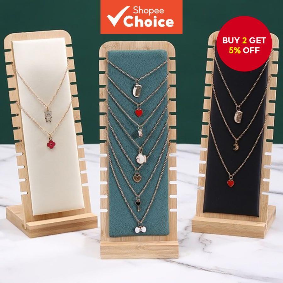 1PC Bamboo Jewelry Necklace Display Stand - Eco-Friendly Vertical Organizer for Bracelets, Anklets, & Necklaces