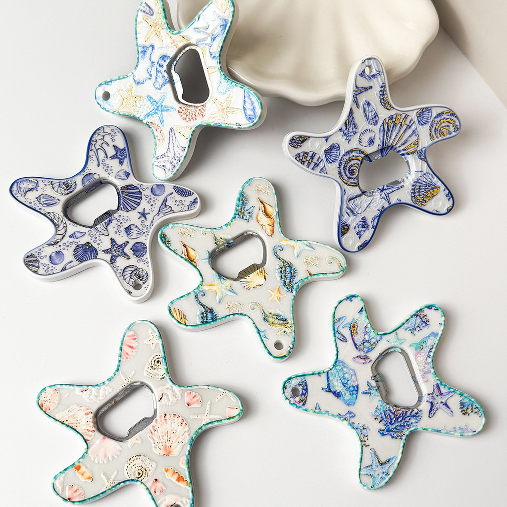Ocean-themed Fashionable Creative Starfish Dual-purpose Refrigerator Sticker Bottle Opener Unique Embossed Gilding Process Ocean Refrigerator Sticker