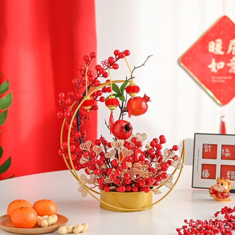 Chinese New Year Decoration Fake Flower Fortune Fruit New Year Artificial Flower Decoration Red Fruit Floral Decoration Flower New Year's Eve Flower Spring Festival Living Room X9MT