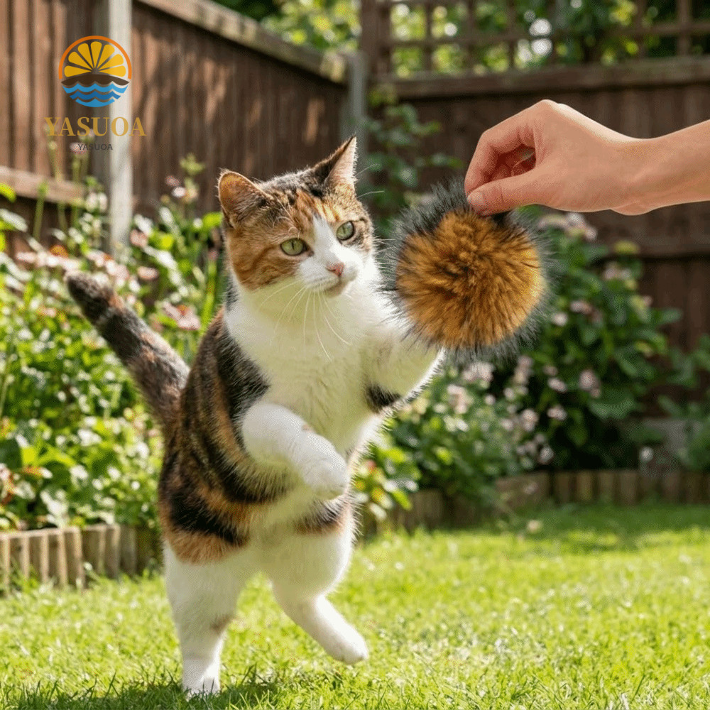 LARGLO Rabbit Fur Cat Toy, Bite Resistant Rabbit Fur Fluffy Pet Toy, Funny Scratch Resistant Soft Fluffy Cat Toy Ball Self Play