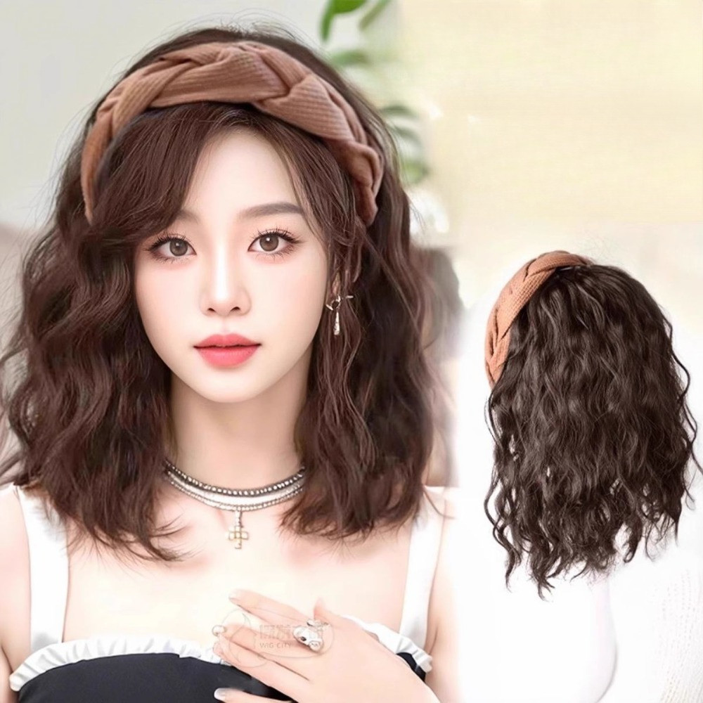 Women's Short Wig Korean Style Fluffy Thick With Built-In Headband Full Head Comfortable To Wear Confident Fashion Accessories Length 30 Cm.