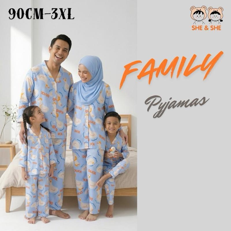 She&She｜Duck Family Pajamas | Baju Tidur Family Cotton Silk | Matching Family Set | Pyjamas Anak| 90CM-3XL