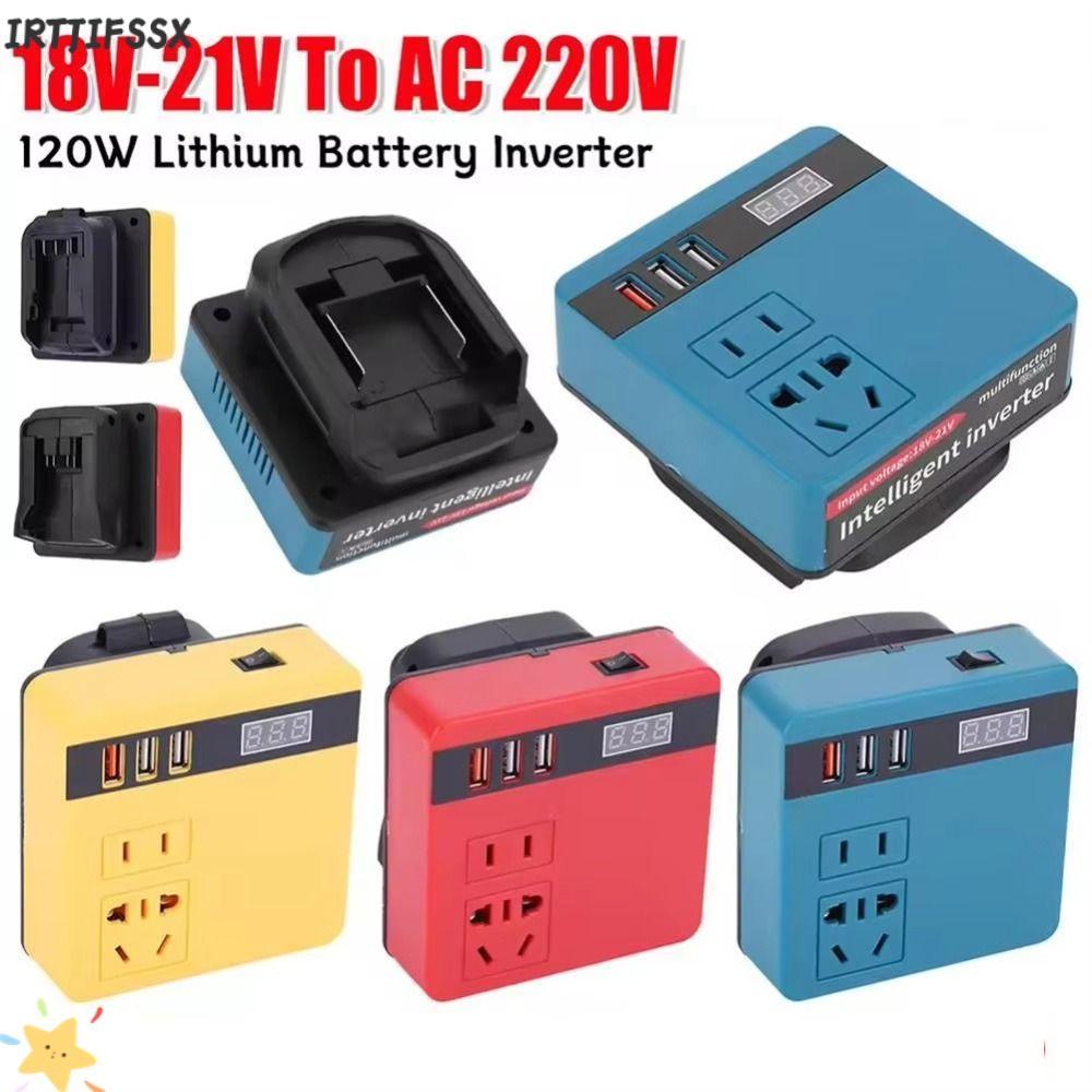 IRTJIFSSX 1Pcs Battery Inverter, 120W Dual Plug Smart Transformer, Multifunctional 18V 20V To 220V Household Outdoor Work Inverter For Makita For Dewalt For Milwaukee 18V Battery