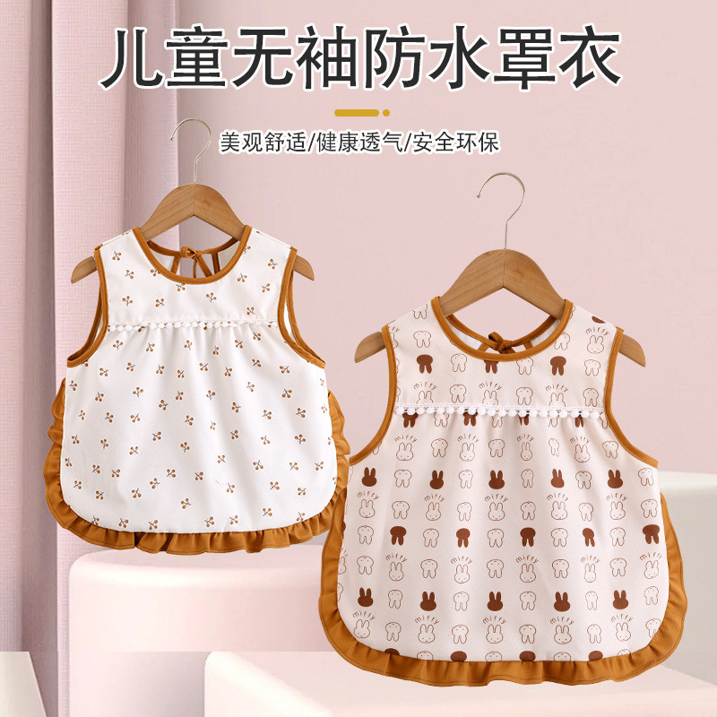Baby Overalls Sleeveless Waterproof Bibs Rice Pockets Eating Clothes Summer Boys Girls…