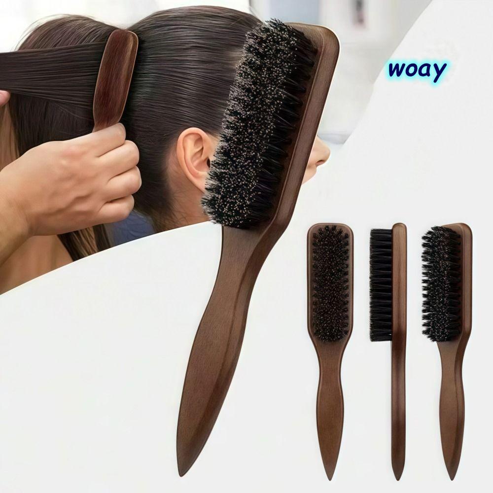 WOAY Boar Bristle Hair Brush, Wooden Handle Edge Control Barber Styling Bristle Brush, Professional Backcombing Smooth Durable Back Hair Brush For Thick/Fine Hair