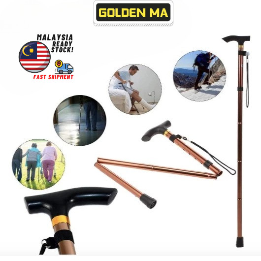 Adjustable Folding Hiking Stick Walking Cane for Elderly Travel Trekking Pole Tongkat Lipat Pendaki Aluminium