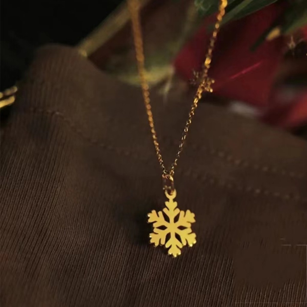 916 gold Snowflake Necklace/Emas loket 916 Snowflake Pendant Christmas Eve emas diy Beads Charms 916
