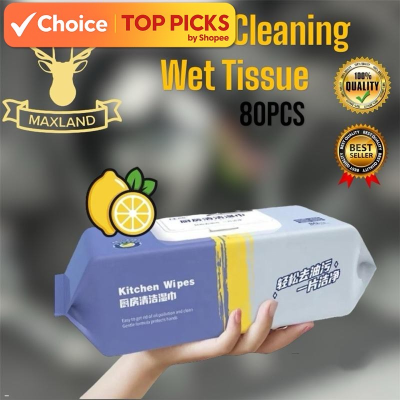 Small Size Kitchen Wipes (80pcs) - Excellent Water Absorption Disposable Wet Tissue for Effective Degreasing
