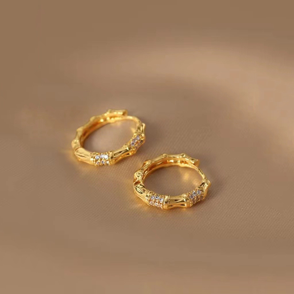 AA5 Gold 916 earrings/916 GOLD HOOP EARINGS/ Bamboo Earrings gold 916