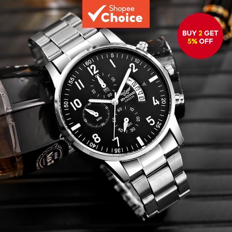 Men's Fashion Quartz Watch with Steel Band and Calendar Feature Jam Tangan Lelaki Komersial Rona Moda Dengan Tali Besi, Jam Kuarsa Dengan Kalendarnya
