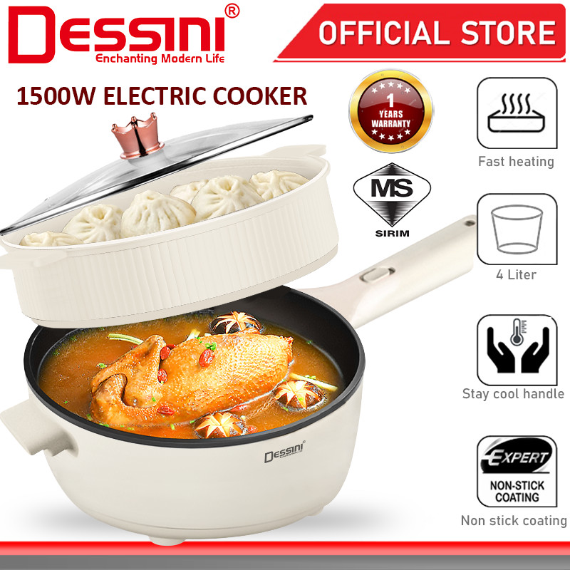 DESSINI ITALY Electric Cooker Steamboat Hot Pot Non Stick Frying Wok Pan Rice Cooker with Steamer Periuk Masak Elektrik
