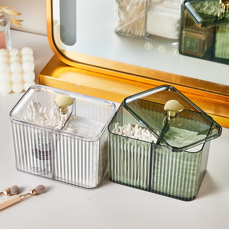 Acrylic Cosmetic Storage Boxes, Cotton Swabs, Makeup Pads, Desktop Storage Boxes with Lids, Transparent Divider Storage Boxes