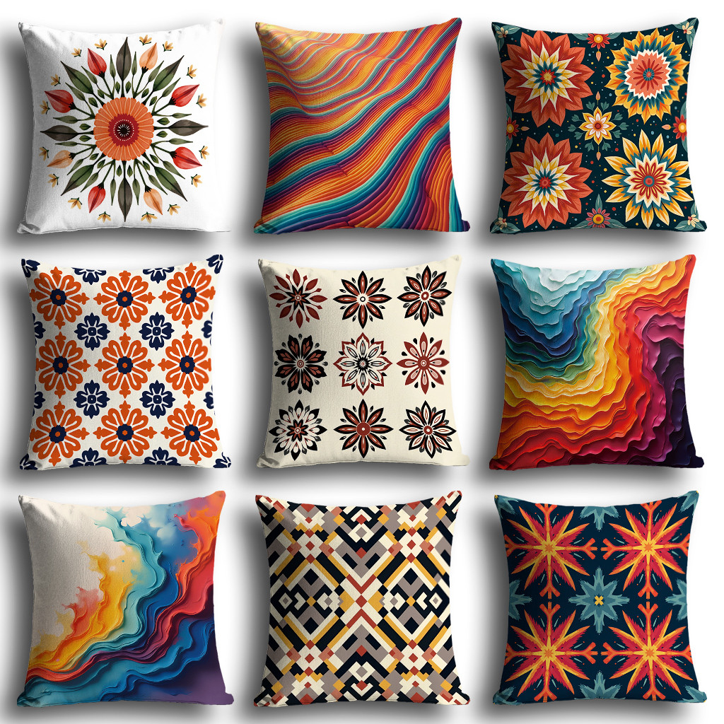 Artistic Floral & Abstract Throw Pillow Covers, Vibrant Patterns for All Seasons & Festive Decor (Polyester, 40cm, 45cm, 50cm)