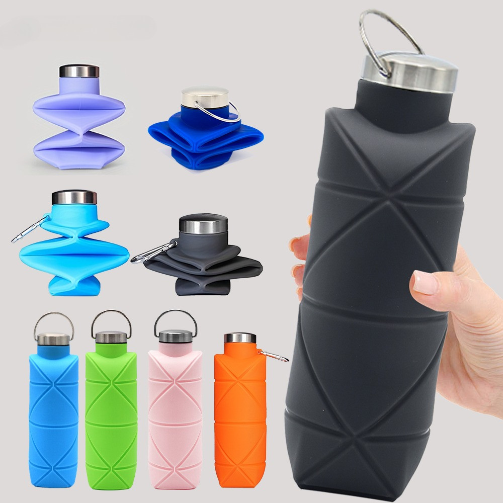 600ml Silicone Foldable Water Bottle Leak Proof Reusable BPAFree Eco-Friendly Non-Toxic Water Tumbler for Sport Children