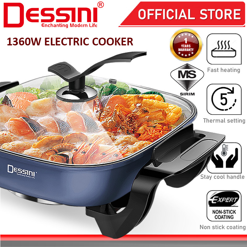 DESSINI ITALY Electric Cooker Steamboat Hot Pot Casserole Non Stick Frying Wok Pan Rice Cooker Periuk Masak Elektrik