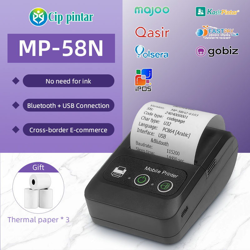 Thermal Printer Bluetooth &USB 58mm Support Andriod wireless Barcode Label POS sticker portable mini printer paper
