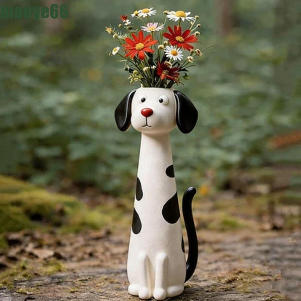 MAOYE Dog Planter, Handcrafted Unique Dog Vase, Gift Idea Cute Animal Resin Whimsical Puppy Statue Office Study