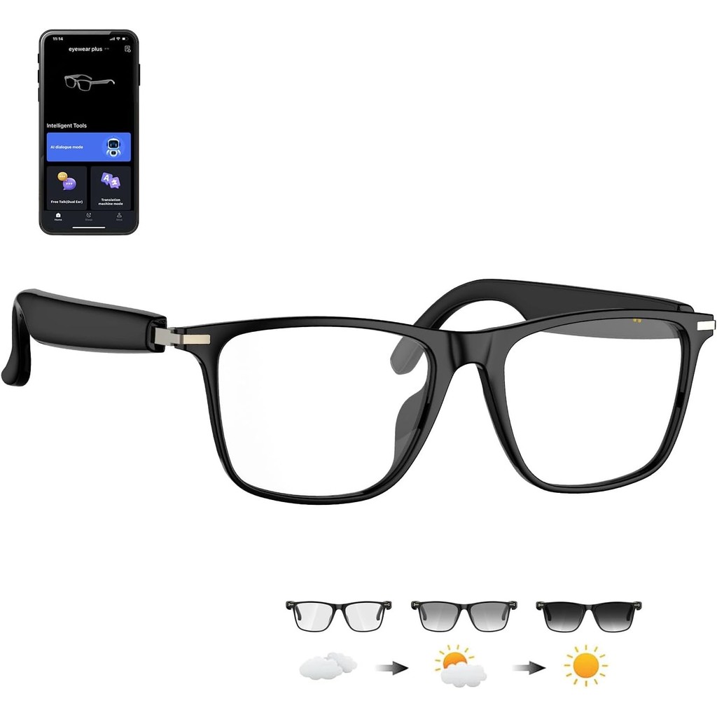 Ai Translation Smart Glasses with ChatGPT,Bluetooth Glasses with 164+ Language Translation,Translator Glasses Physical Color-Change Lenses,Multifunctional Audio Eyewear