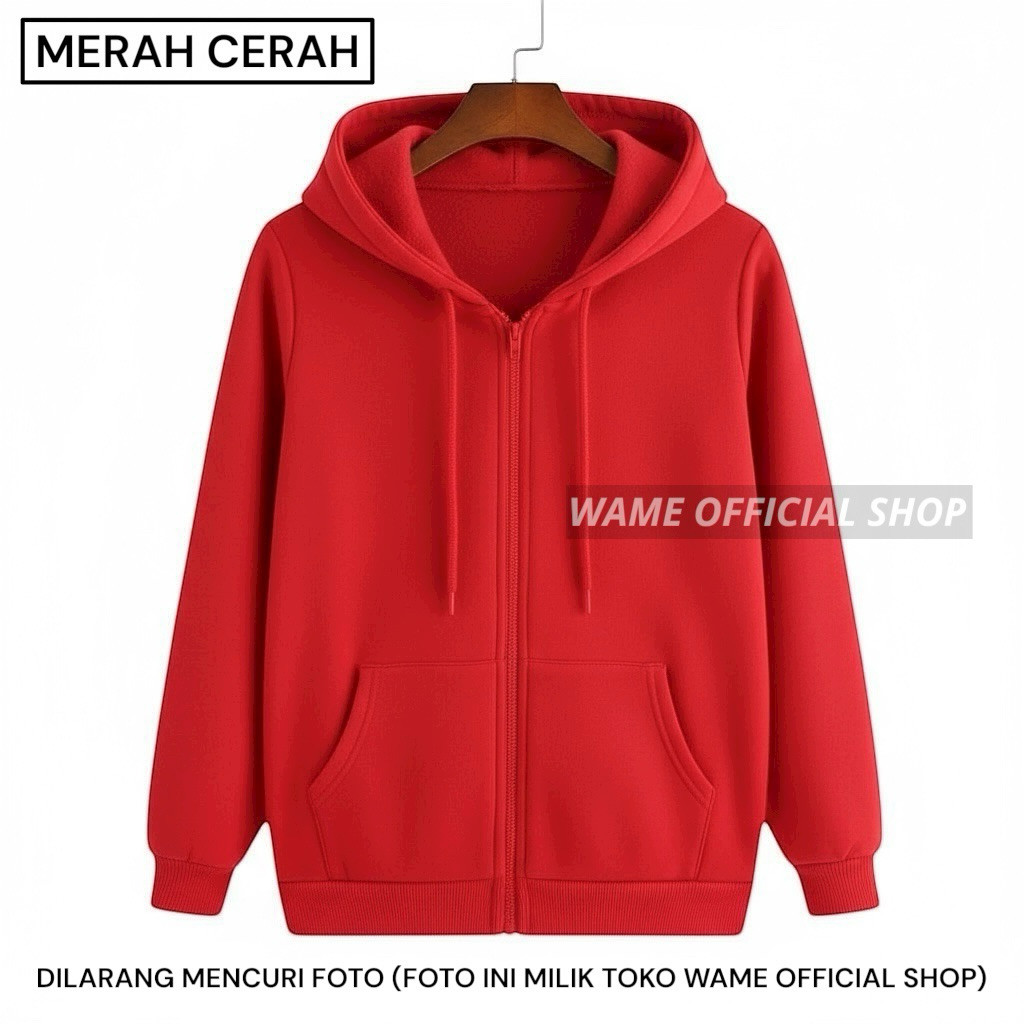 MERAH Plain zipper hoodie jacket plain zipper M, L, XL, XXL bright red/ red chili men women wame