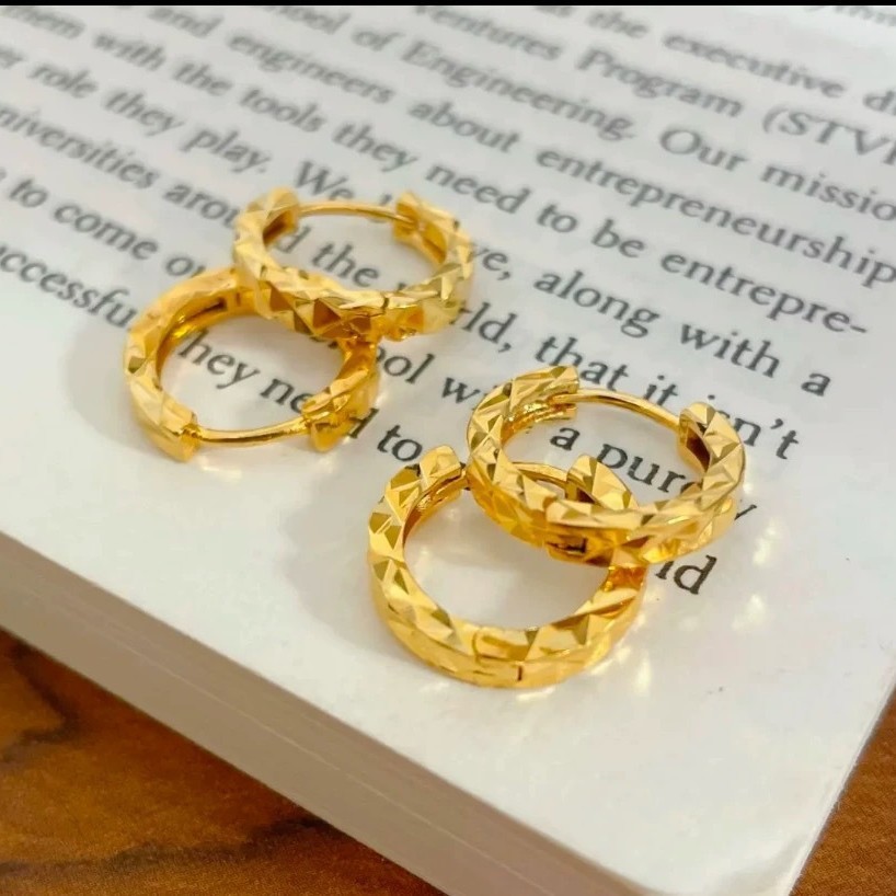 Emas 916 Subang | Gold 916 Hoop Earring/Sparkling Ear Buckle Earrings gold 916