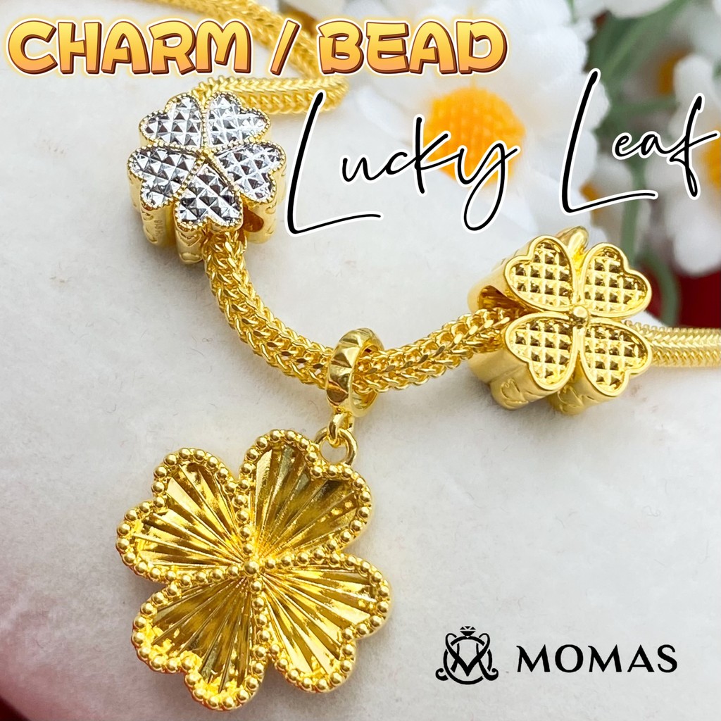 MOMAS CHARM LUCKY LEAF 3D Emas 916 Beads Alphabets 3D  Bead Enamel Emas 916 Charms 916