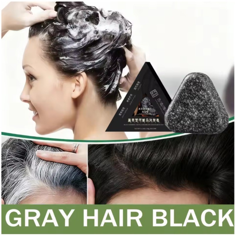Black Ganoderma Lucidum Shampoo Soap Natural Polygonum Multiflorum Reduces Gray Hair Growth Oil Control Nourish Hair Shampoo Soap