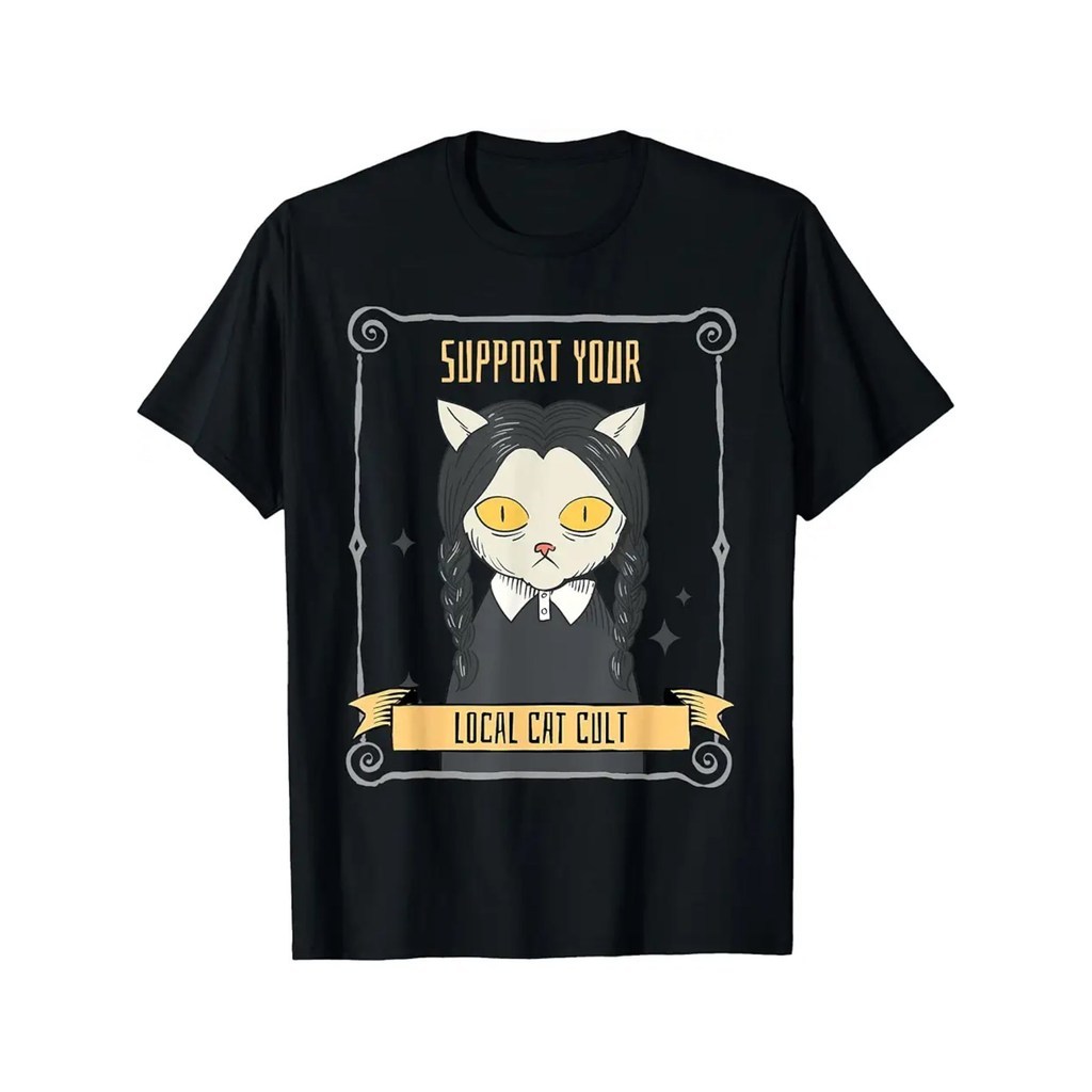 UnisexSupport Your Local Cat Cult-Retro Gothic Occult Nun Cat T-shirt-Loose fit t-shirt-Ethical Labo
