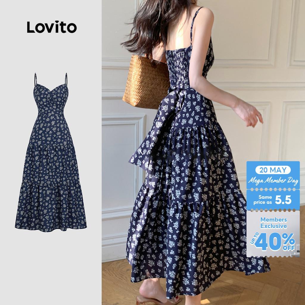 Lovito Boho Dress Pleated Spring/summer Blue Dress for Women Plus Size Friendly L149LD392 Lovito Gaun Boho Berlipat Gaun Biru Musim Bunga/musim Panas Untuk Wanita Mesra Saiz Besar L149LD392