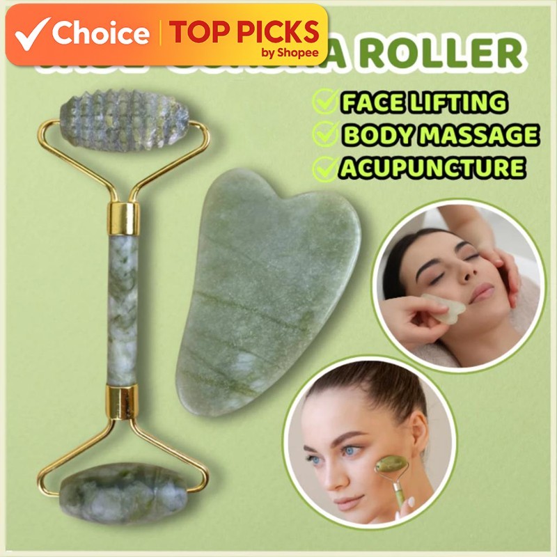 Gua Sha Scraping Plate and Jade Face Roller Set Traditional Facial Face Massager Tools Set Beauty