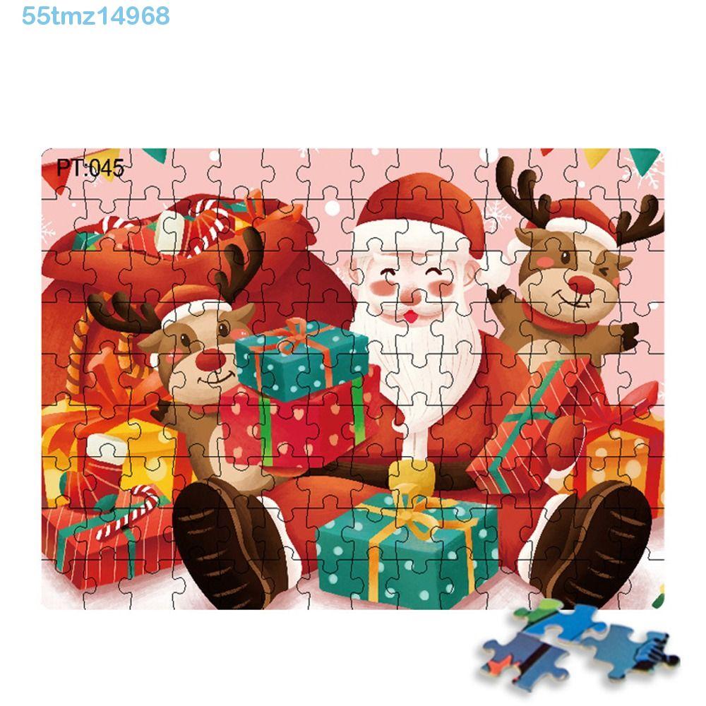 TMZ1 Christmas Jigsaw Puzzle, Montessori Intellectually Beneficial 126 Pieces Puzzle, Cartoon Early Educational Paper Baby Puzzle Toys Children's Toys