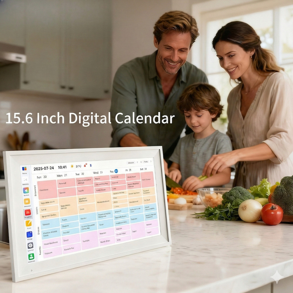 Digital Calendar 15.6 Inch Smart Calendar & Chore Chart 1080P Touchscreen Interactive Display Electronic Calendar for Family Schedules 64GB Wifi Meal Planner Wall & Desk Mountable