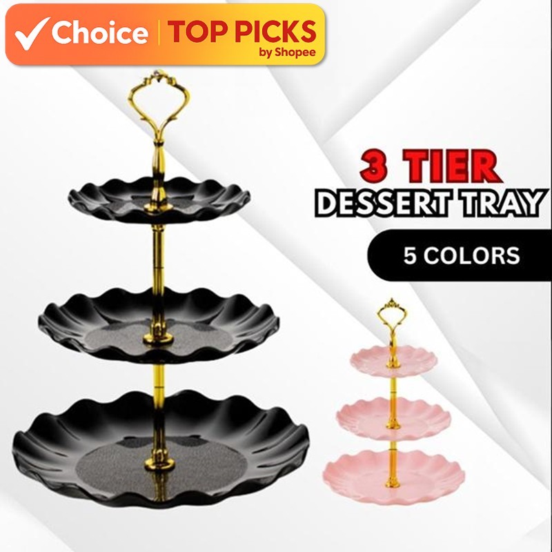 3-Tier High Tea Stand Set–Elegant Dessert/Cupcake Party Serving Platter Tray Tray for Party | 3tingkat kek trey 蛋糕三层托盘