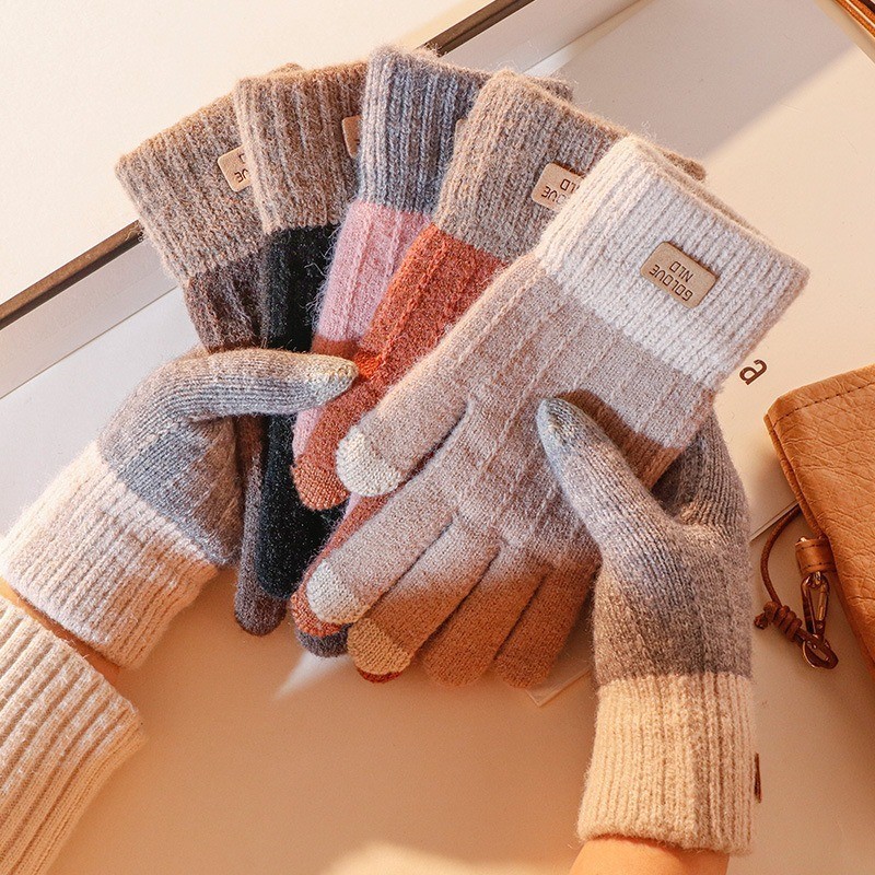Multi Quality Warm Thick Plush Knitted Gloves Winter Touchscreen Women Fleece Thickened Cycling Driving Skiing - Image 2