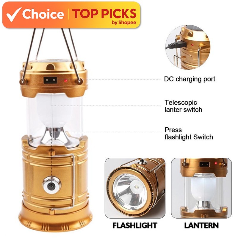 Solar USB Rechargeable LED Camping Light – Hanging Tent Lamp & Handheld Torch (Outdoor Lampu Khemah)