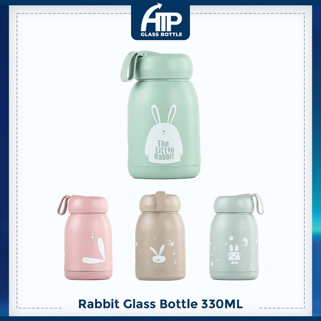 330ml ATP Glass Bottle Cawan Kaca Rabbit Vacuum Insulated Tumbler Coffee Travel Glass Mug Kids Student