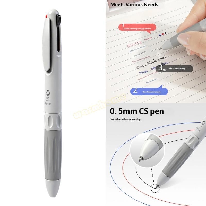 WMH 3-Color-in-1 Gel Pen 0 5mm Retractable Multicolored Pen for Student Note Taking