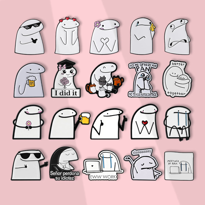 ‘Flork Meme’ Cute Cartoon Simple Drawing Metal Badge Stickman Enamel Brooch Creative Personalized Backpack Pin Accessories Gift for Friends
