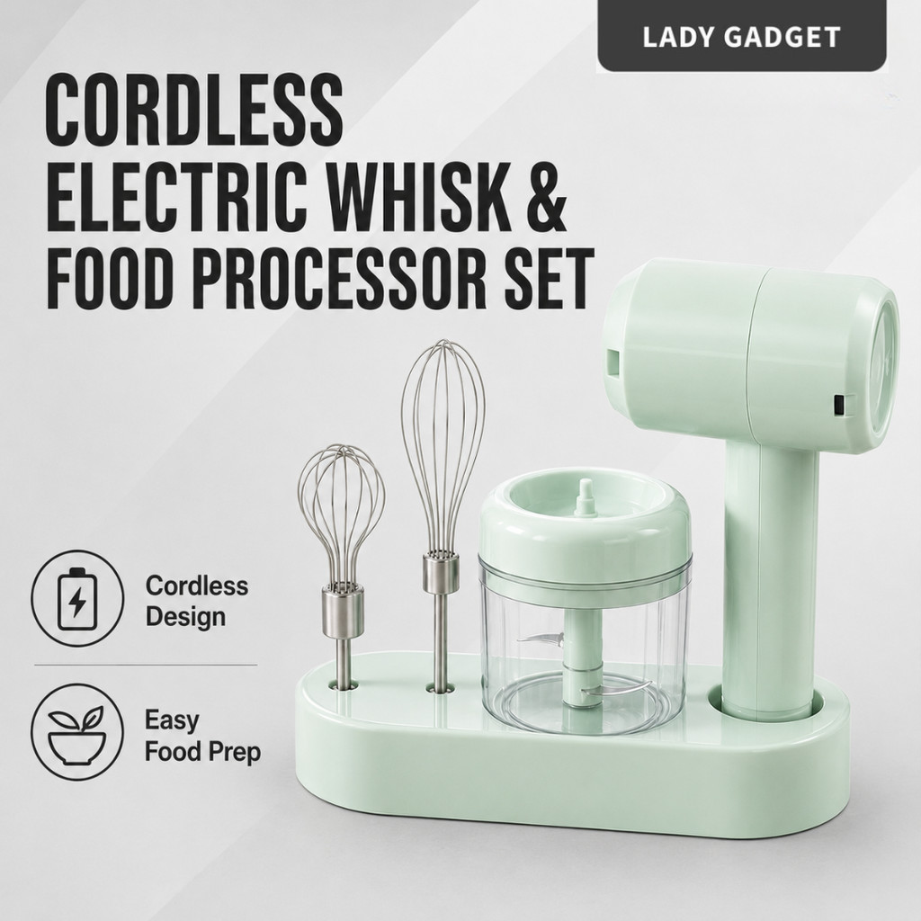 All-in-1 Hand Mixer Food Processor Set Garlic Chopper Bakery Tools USB Rechargeable | Mesin Pengisar