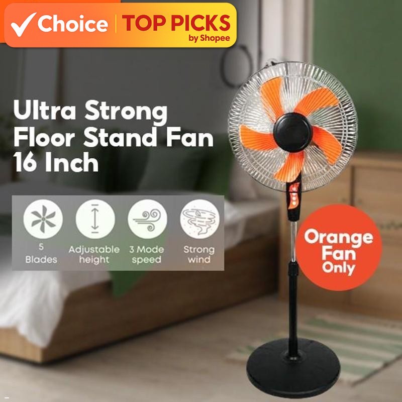 ATLAS UltraStrong 16-Inch Stand Fan – 5-Blade Floor Fan with 3-Speed Settings and Powerful Airflow
