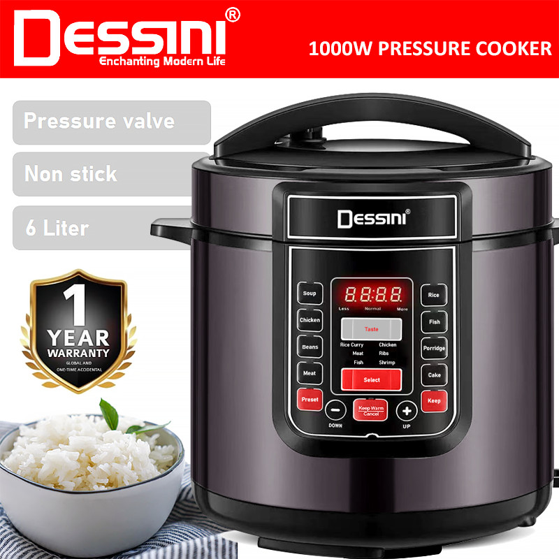 DESSINI ITALY 10IN1 6L Electric Digital Pressure Cooker Non-stick Stainless Steel Inner Pot Rice Cooker Steamer