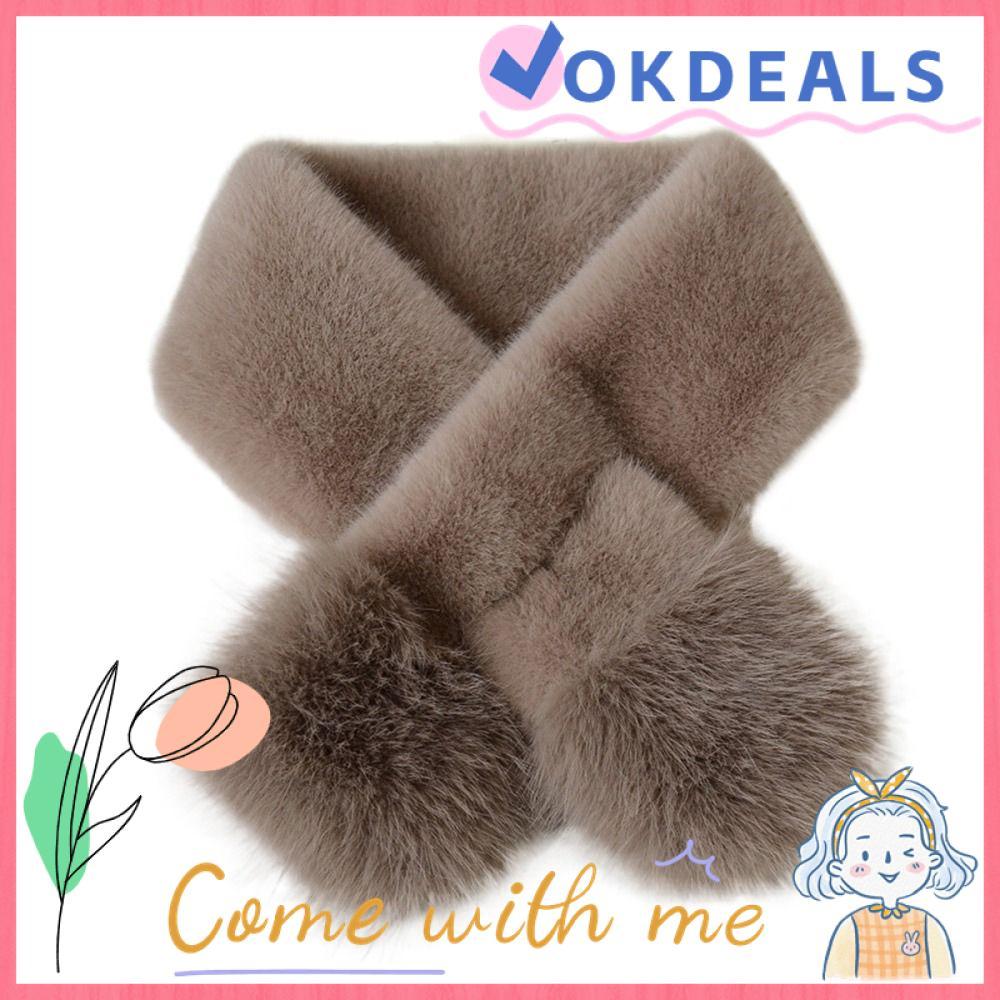 OKDEALS Korean Winter Scarf, Solid Color Faux Mink Fur Neck Collar Warmer, Winter Warm Soft Plush Soft Warm Women Girls Scarf Christmas Gift