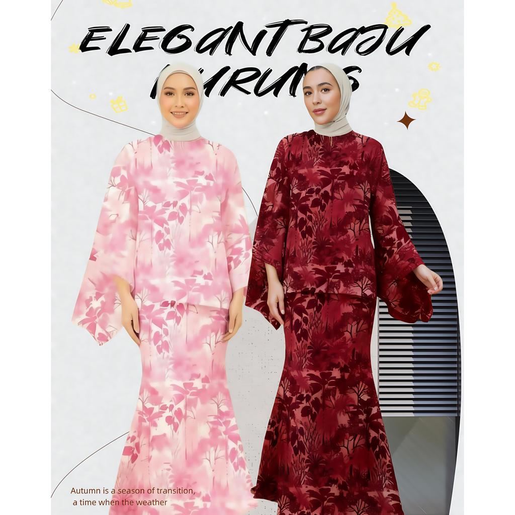 Women's Saloma Two Piece Set with Batwing Sleeves | Modern Wide Sleeve Baju Kurung Set