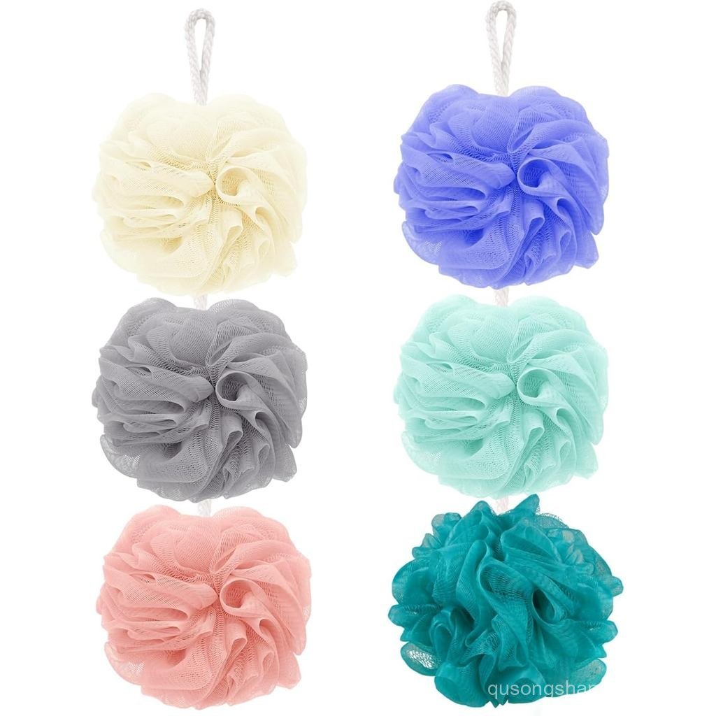 KineticKraft 6 Keping Span Loofah, Span Mandi Jaring 40g, Penggosok Badan Pengelupas Kulit Lembut, Span Mandi untuk Wanita dan Lelaki, Span Mandi Lembut dengan Tali untuk Peredaran Darah