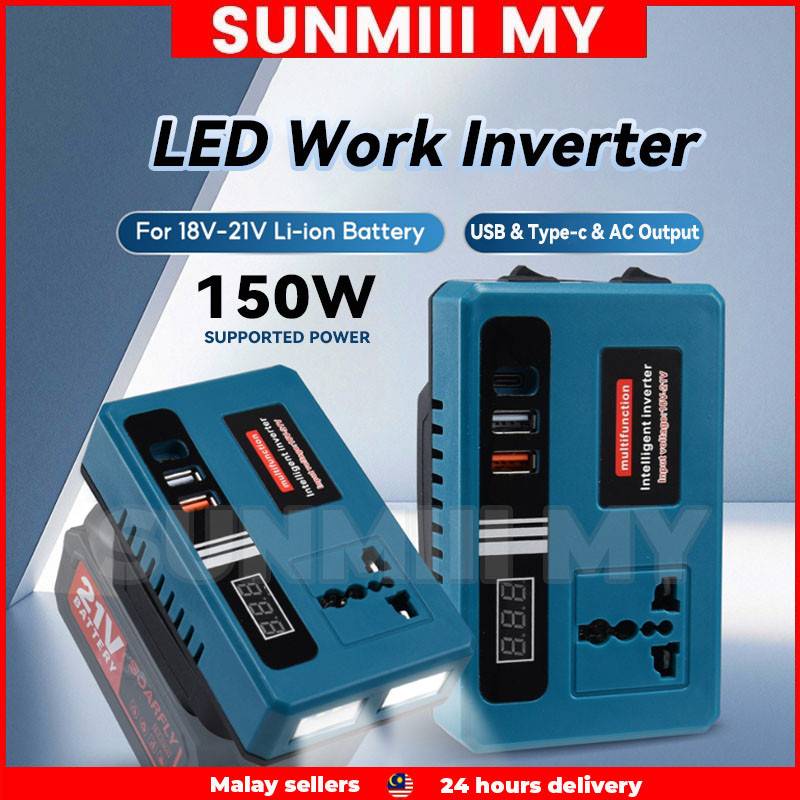 Portable Power Inverters with Led Light for 20V Battery Inverter 20v To 220v Converter with Dual USB,AC Outlet & Type-C