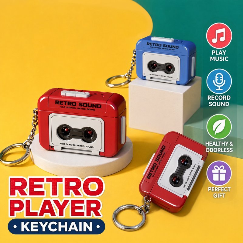 Retro Recorder Keychain Voice Record Music Box Vintage Player Bag Pendant Kids Gift Toy Fun