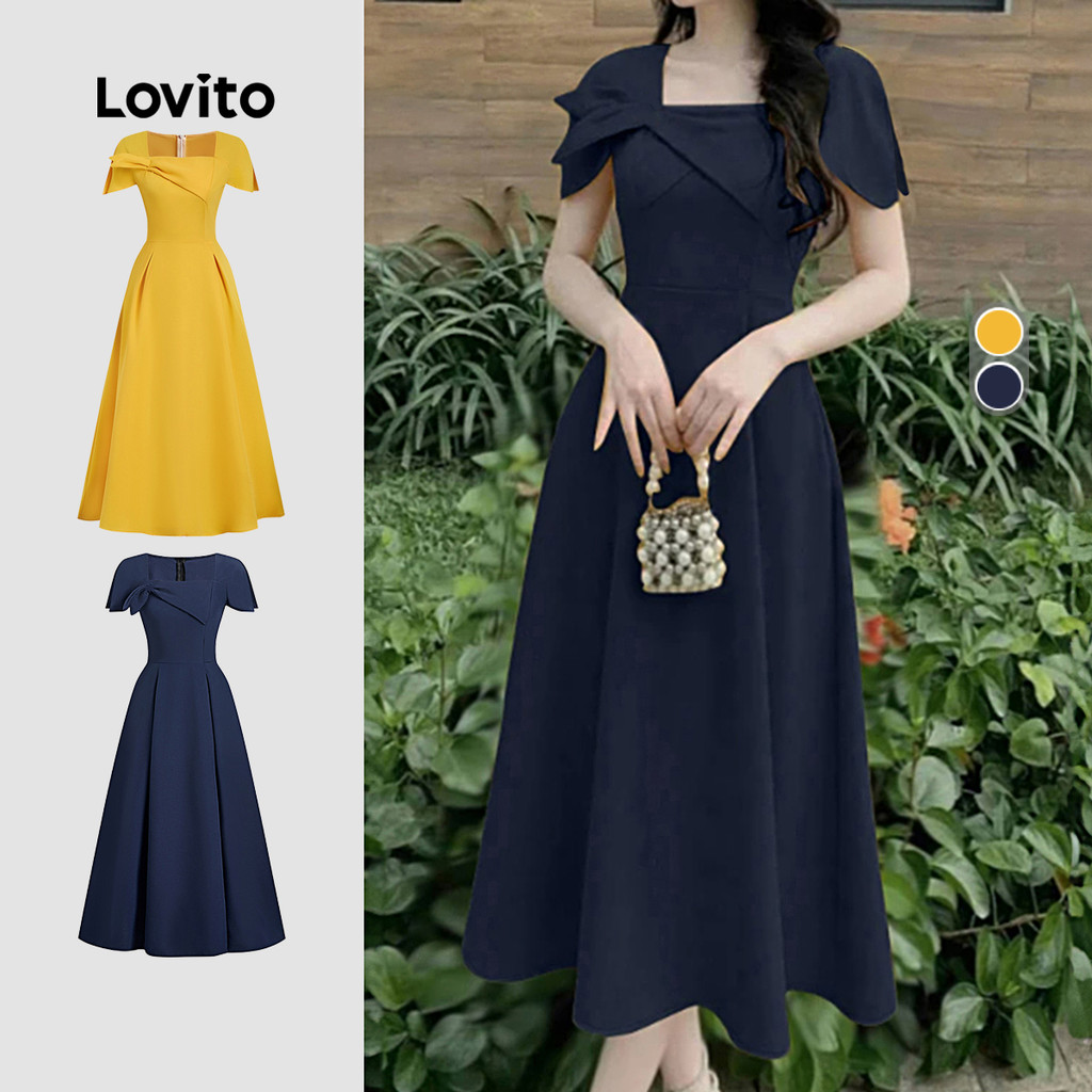 Lovito Elegant Dress Asymmetrical Spring/summer Blue Dress for Women L154ED564 Lovito Elegant Gaun Elegan Asimetri Musim Benyang/panas Biru untuk Wanita L154ED564
