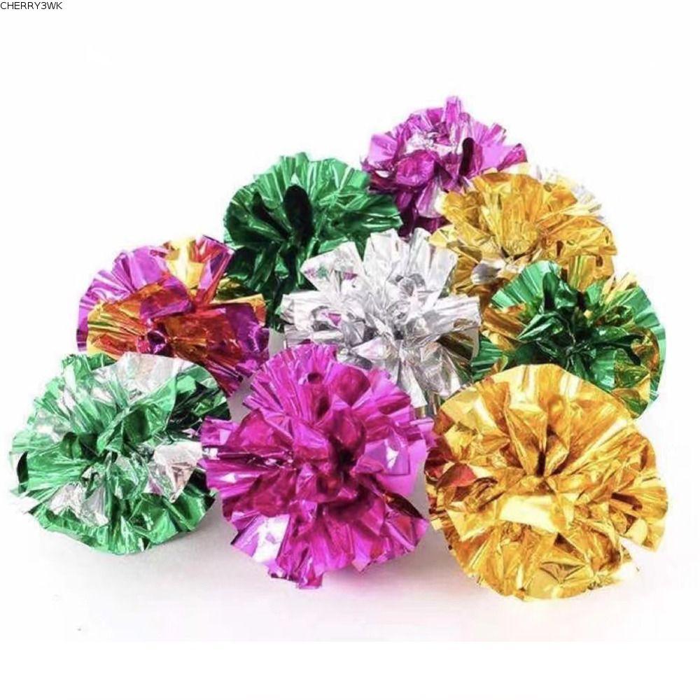 CHERRY3WK 10x Tinsel Balls, 5.5CM Large Cat Toys Balls, Gilter Ring Paper Crinkle Foil Cat Sparkle Balls